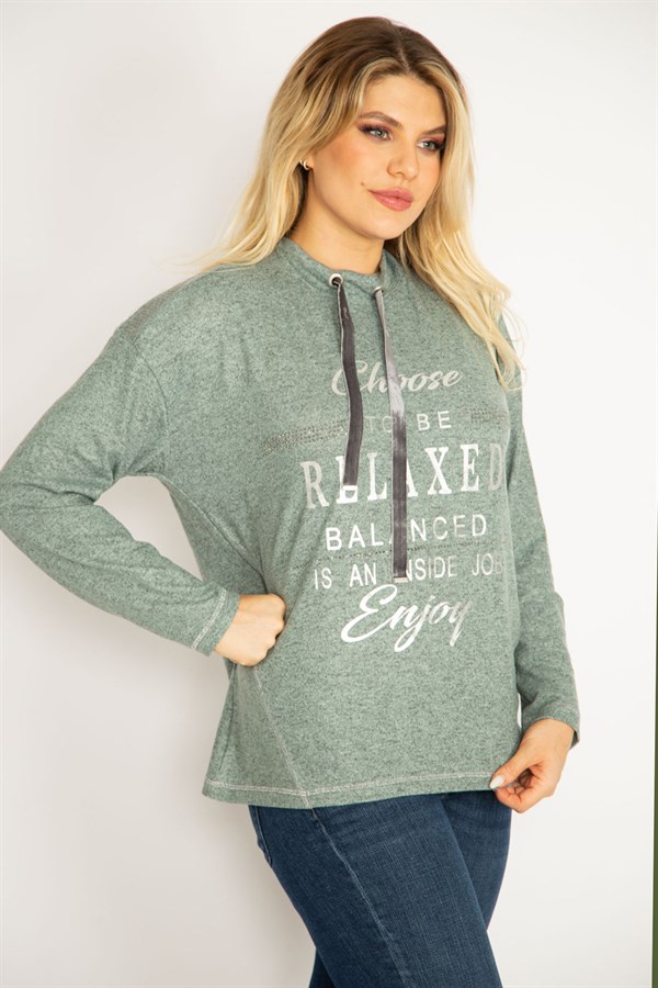 Kadın Yeşil Yakası Kuşgözü Bağcıklı Omuzları Ve Önü Taş Detaylı Tunik 65N34821