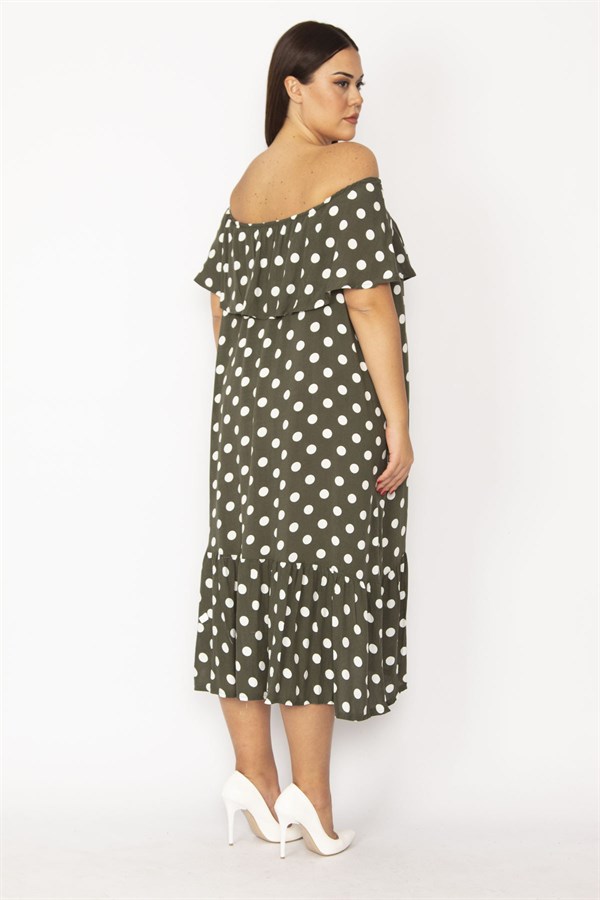 Kadın Haki Yakası Lastik Ve Volan Detaylı Dokuma Viskon Kumaş Elbise 65N28954