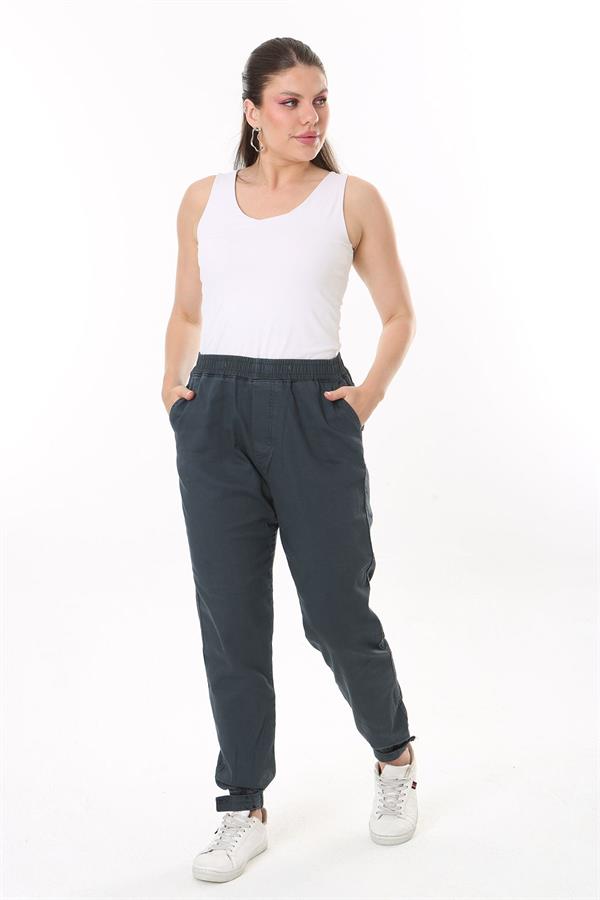 Kadın Büyük Beden Füme Bel Ve Paça Lastikli Likralı 4 Cepli Kot Pantolon 65N37827