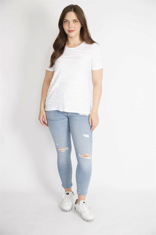 Kadın Beyaz Büyük Beden Pamuklu Kumaş Bisiklet Yakalı Kısa Kollu Bluz