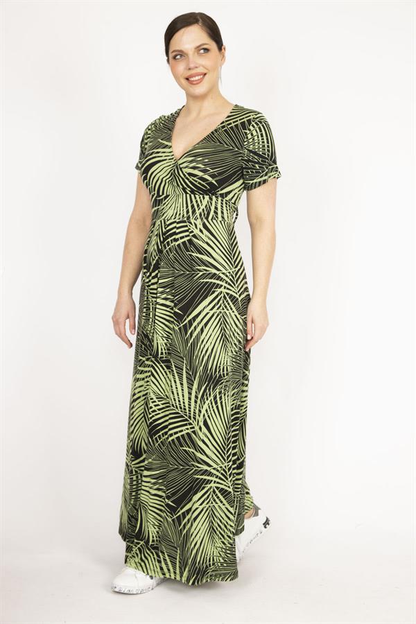 Kadın Mor Büyük Beden Anvelop Yakalı Renkli Uzun Elbise