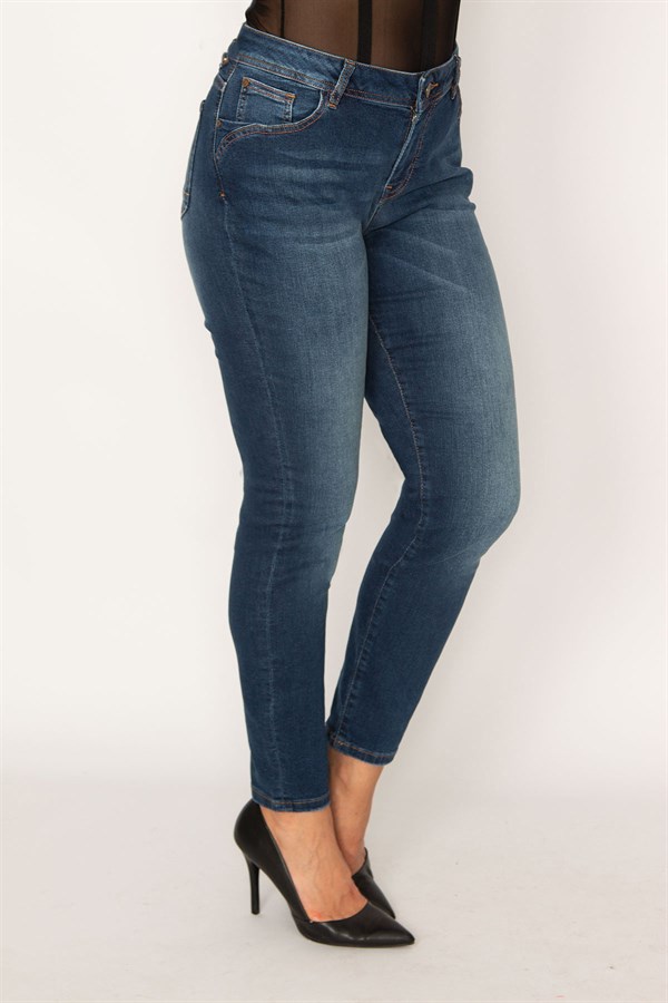 Kadın Lacivert Likralı 5 Cep Kot Pantolon 65N34247