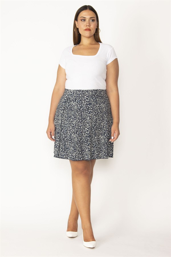 Kadın Lacivert Pamuklu Kumaş Beli Gizli Lastikli Tek Yan Pilikaşe Etek 65N27574