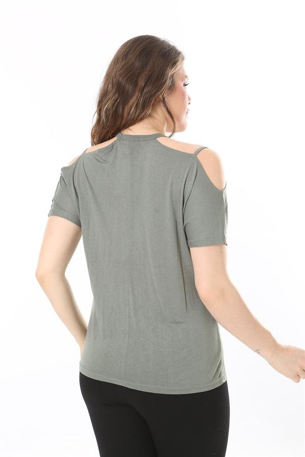 Kadın Büyük Beden Haki Omuz Dekolteli Bluz 65N38047