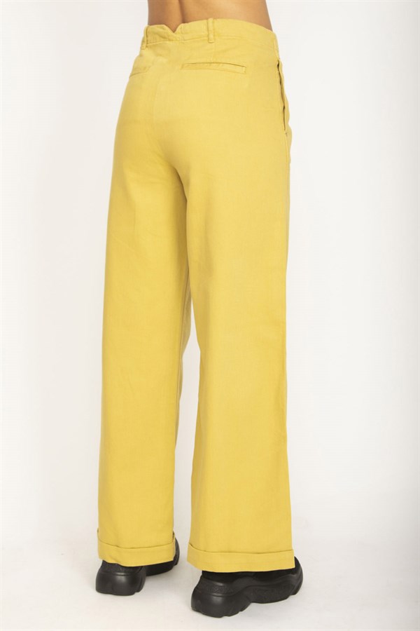 WOMEN'S SAFFRON WAIST DETAILED WIDE LEG DOUBLE LEG TROUSERS