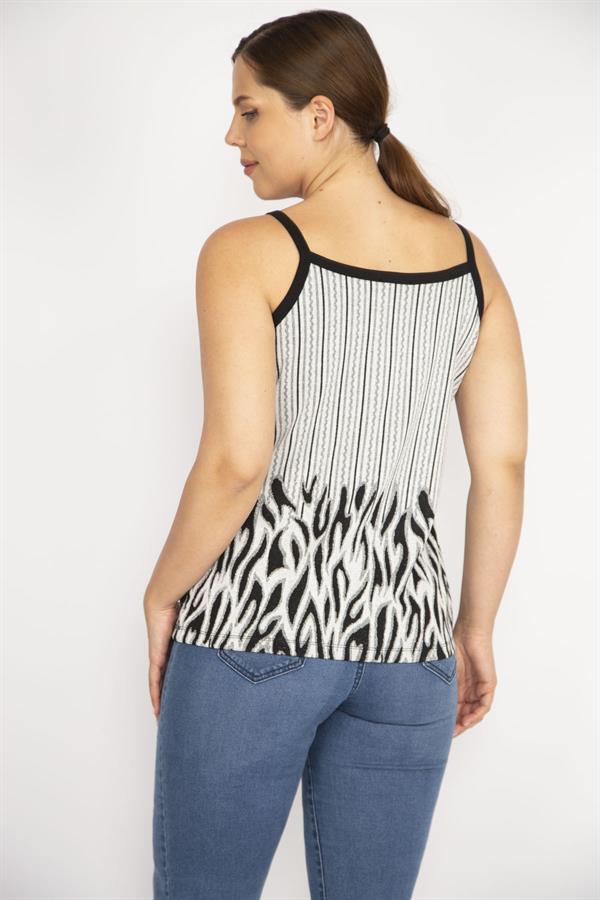 Kadın Gri Büyük Beden Sim Detaylı Askılı Bluz