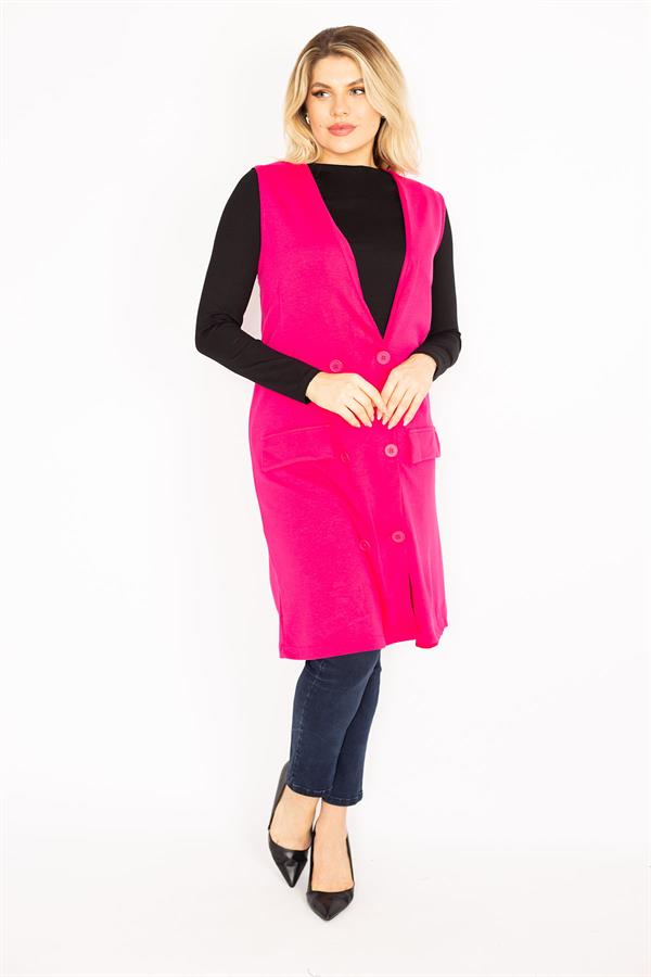 Kadın Fujya Ön Düğmeli Uzun Yelek 65N35012