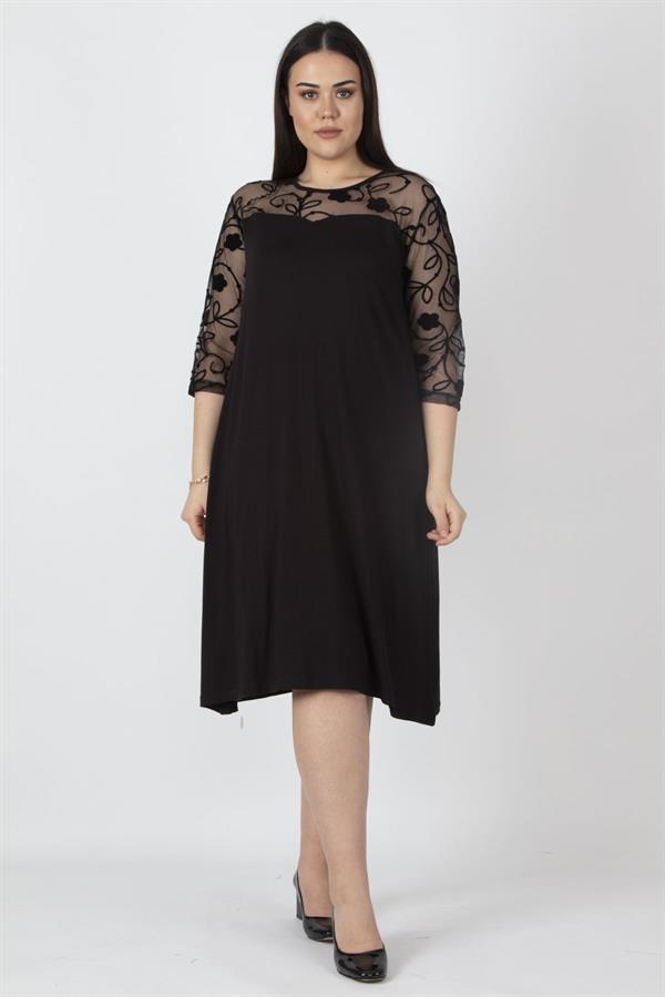 Kadın Siyah Dantel Detaylı Elbise 65N16218