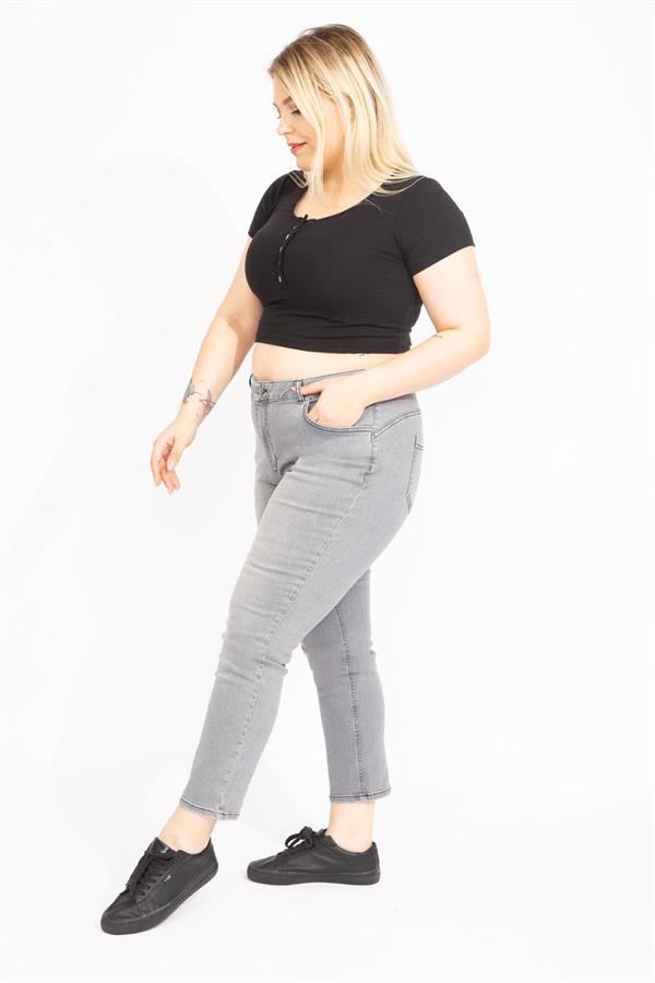 Kadın Gri Likralı 5 Cep Kot Pantolon 65N35551