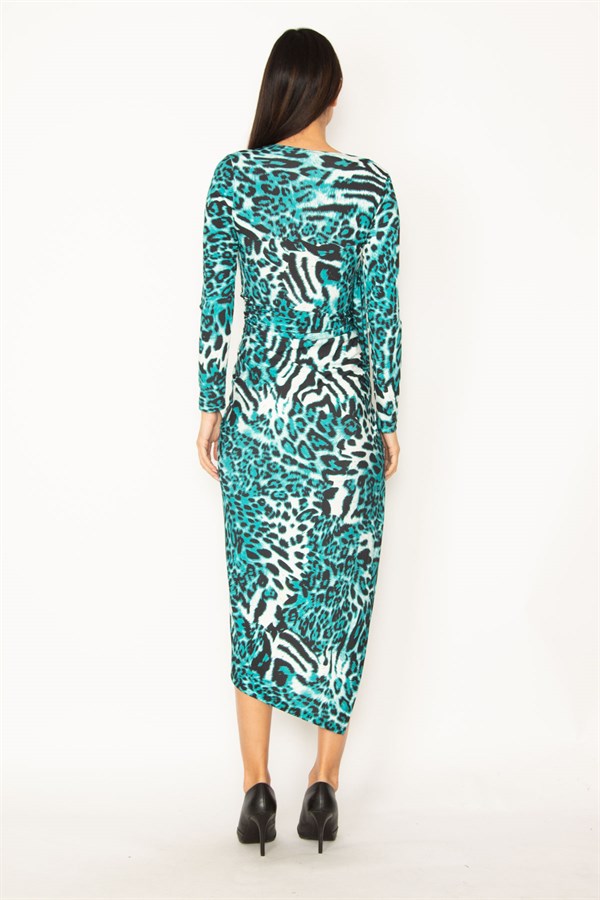 ROBE FENTE À IMPRIMÉ LÉOPARD VERT POUR FEMME