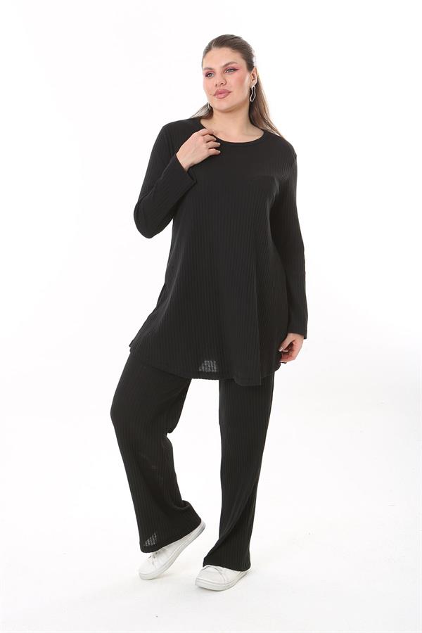 Kadın Büyük Beden Siyah Bluz Pantolon Takım 65N37701