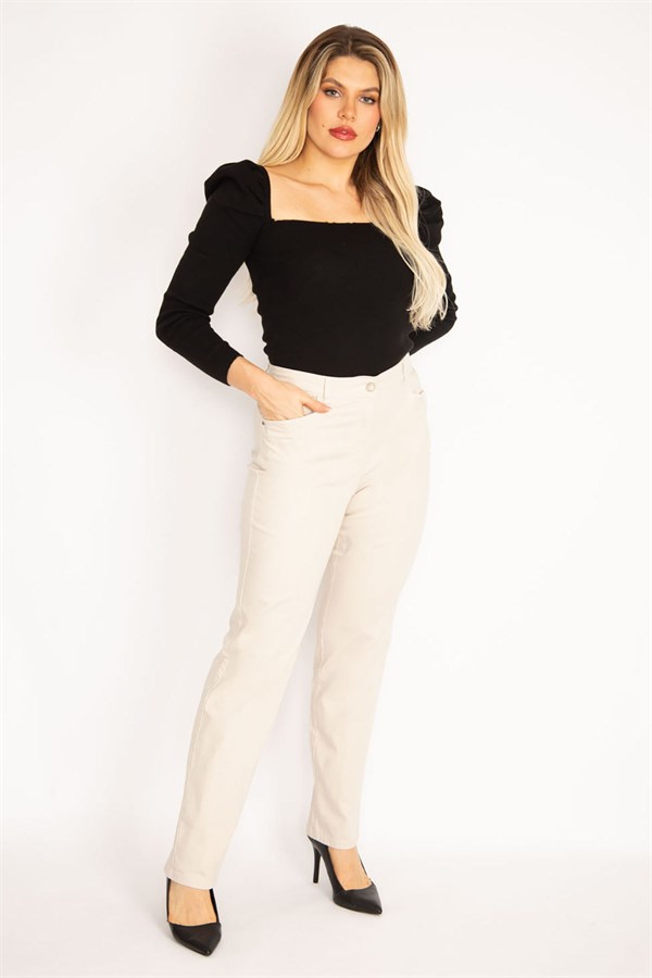 Kadın Taş Likralı Gabardin Kumaş Ön Cepli Pantolon 65N35263