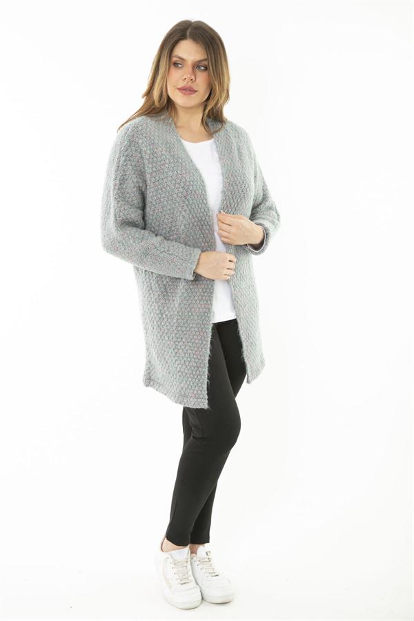 Kadın Büyük Beden Renkli Triko Kalın Hırka 65N37133