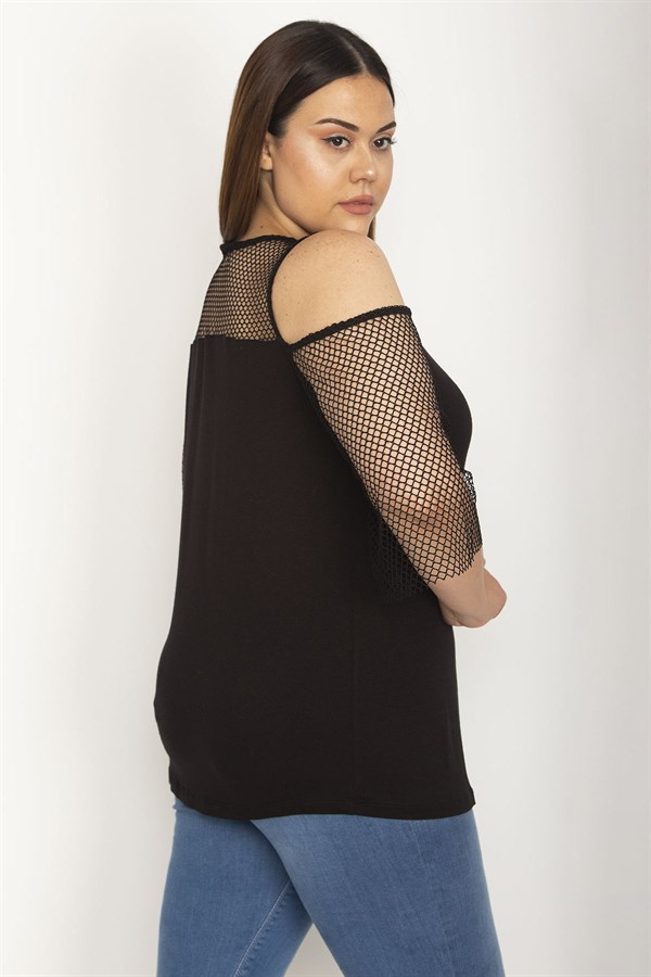 Kadın Siyah Roba Ve Kolları File Detaylı Viskon Bluz 65N27071
