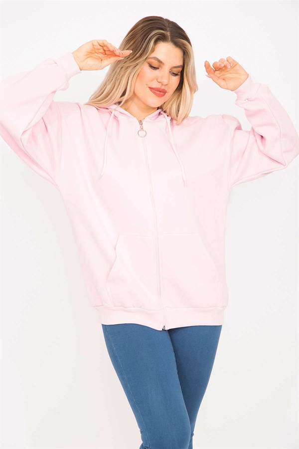 Women's Pink 3-Thread Ribbed Sweatshirt 65N35310