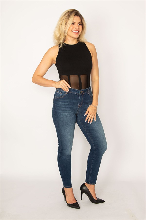 Kadın Lacivert Likralı 5 Cep Kot Pantolon 65N34247