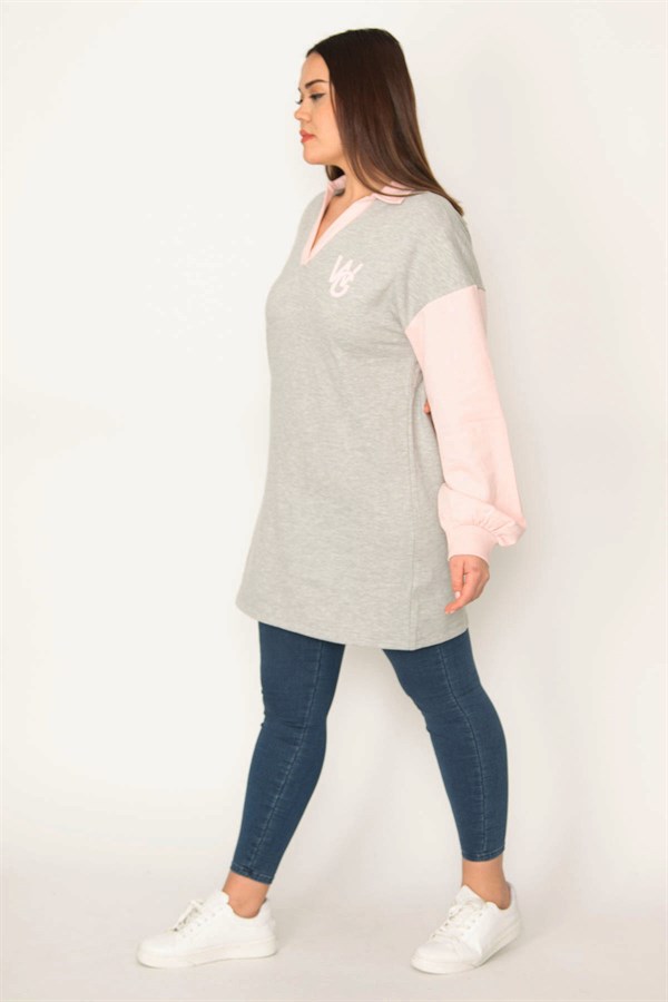 WOMEN'S GRAY POLO COLLAR SWEATSHIRT