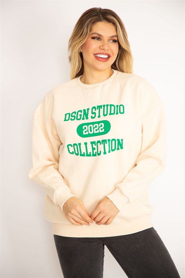 Women's Beige 3-Thread Raised Sweatshirt 65N35071