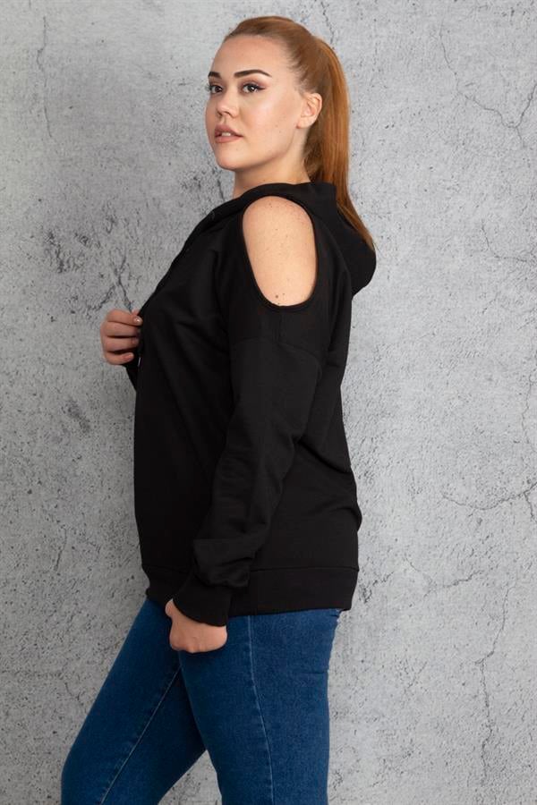 Women's Khaki Hooded Off-the-Shoulder Sweatshirt 65N18831