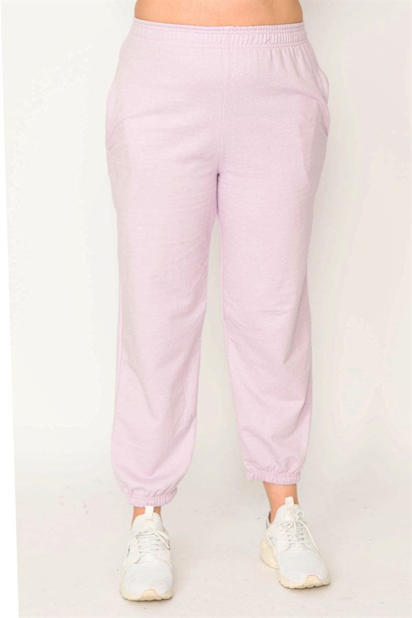 Kadın Gri Pamuklu Kumaş İçi Şardon Paça Ve Bel Lastikli Cep Detaylı Eşofman Alt  65N30436