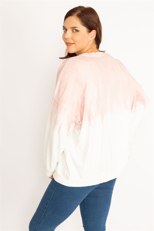 Women's Salmon Batik Printed Ribbed Sweatshirt 65N34794