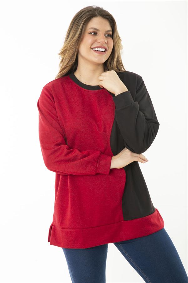 Kadın Büyük Beden Hardal Dueble Face Kumaş Renk Kombinli Sweatshirt 65N37124