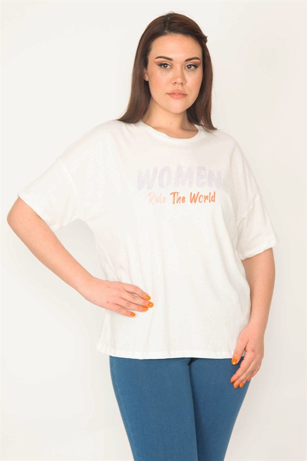 KADIN KEMİK BİSİKLET YAKA ÖN BASKILI BLUZ