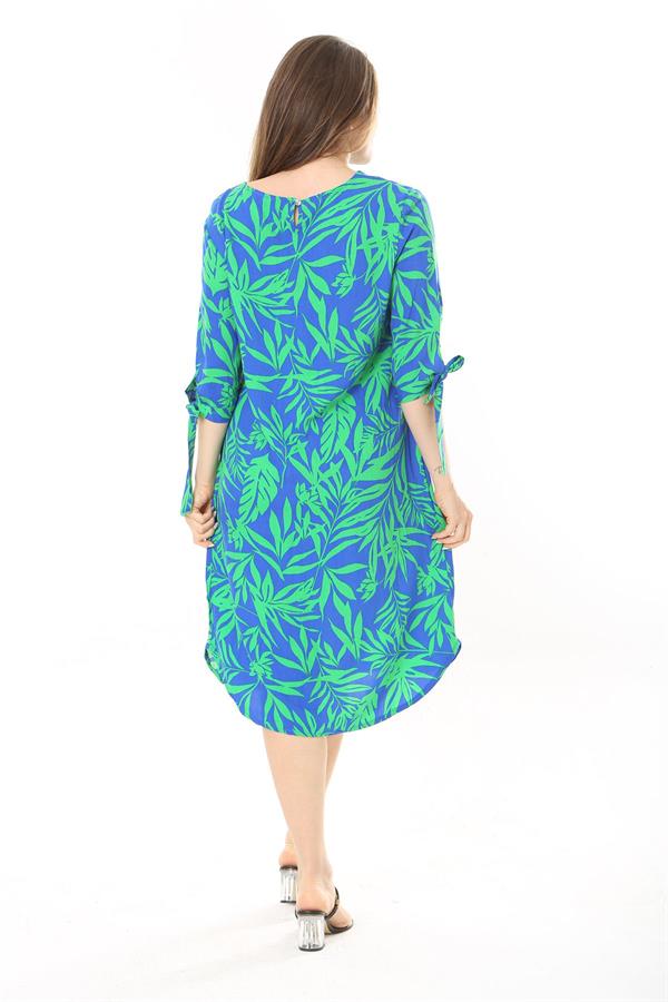 Kadın Büyük Beden Siyah Dokuma Viskon Kumaş Kol Bağcıklı Elbise 65N37865