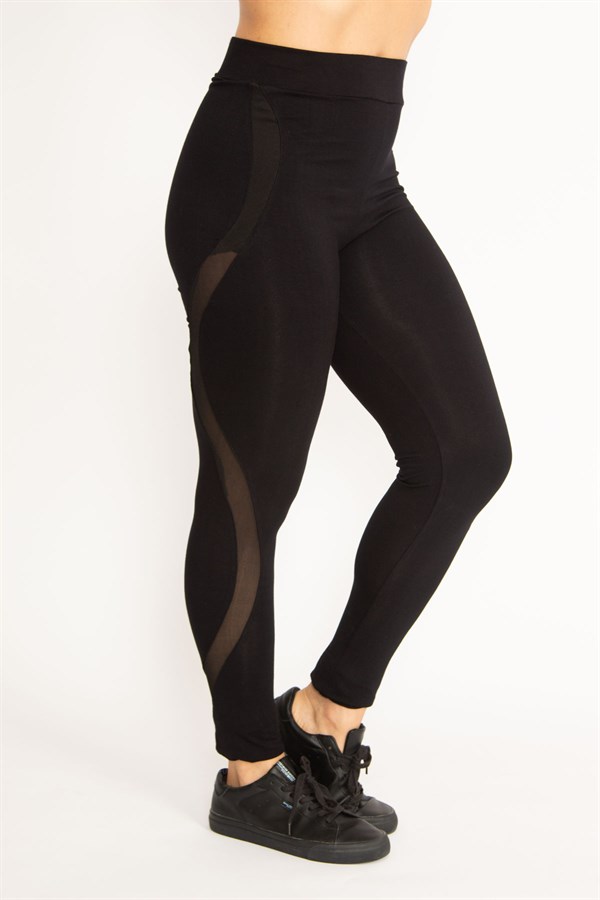 Kadın Siyah Tül Detaylı Viskon Tayt 65N34706