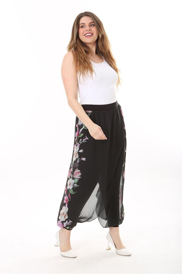 Kadın Büyük Beden Lacivert İçi Viskon Pantolonlu Şifon Anvelop Görünümlü Şalvar   65N37631