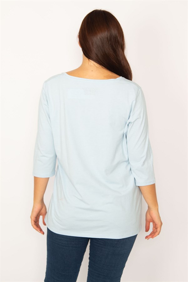 Tunique à manches courtes pour femme, imprimé bleu et sequins, 85N7185