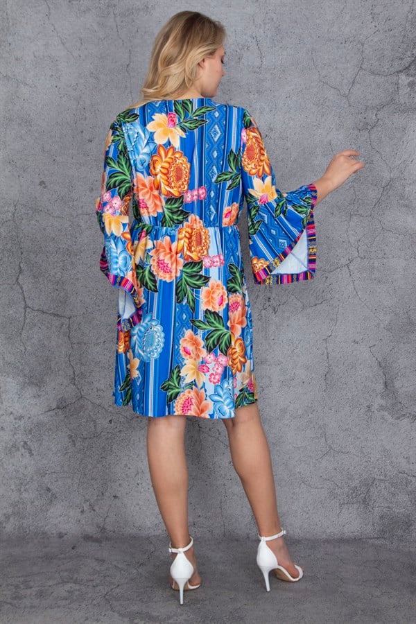 KADIN RENKLİ VOLAN KOLLU ANVELOP ELBİSE