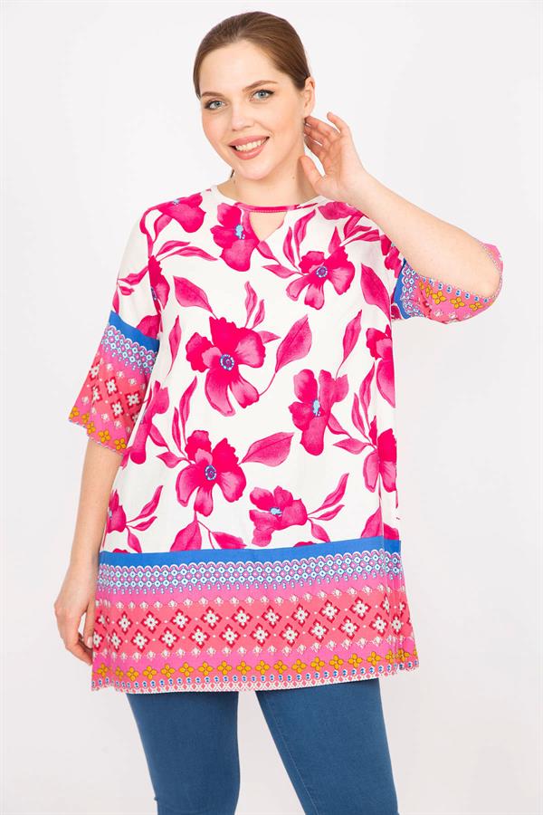 Kadın Fujya Büyük Beden Dokuma Viskon Kumaş Su Desenli Tunik