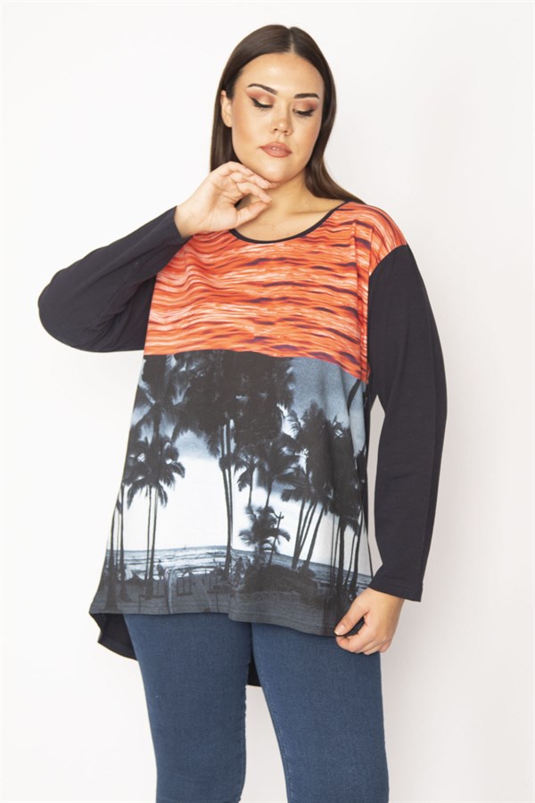 Kadın Lacivert Ön Baskılı Bluz 65N29544