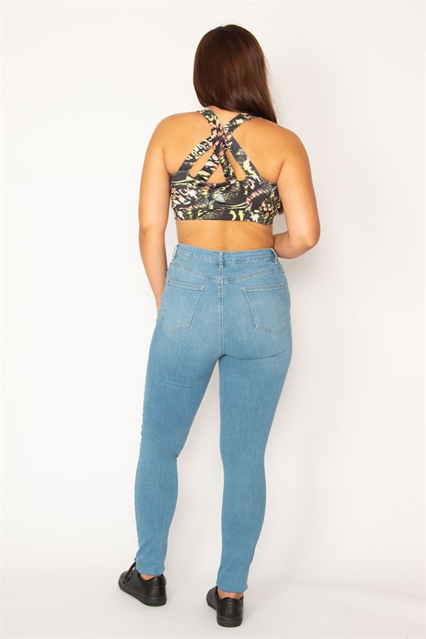 Kadın Mavi Yüksek Bel Likralı 5 Cep Kot Pantolon 65N34349