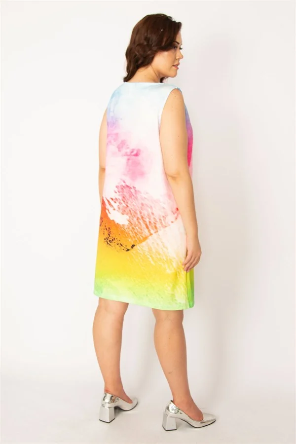 Kadın Renkli Batik Desenli Elbise 65N33613