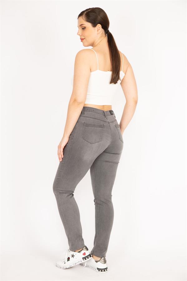 Kadın Gri Büyük Beden Likralı 5 Cep Kot Pantolon