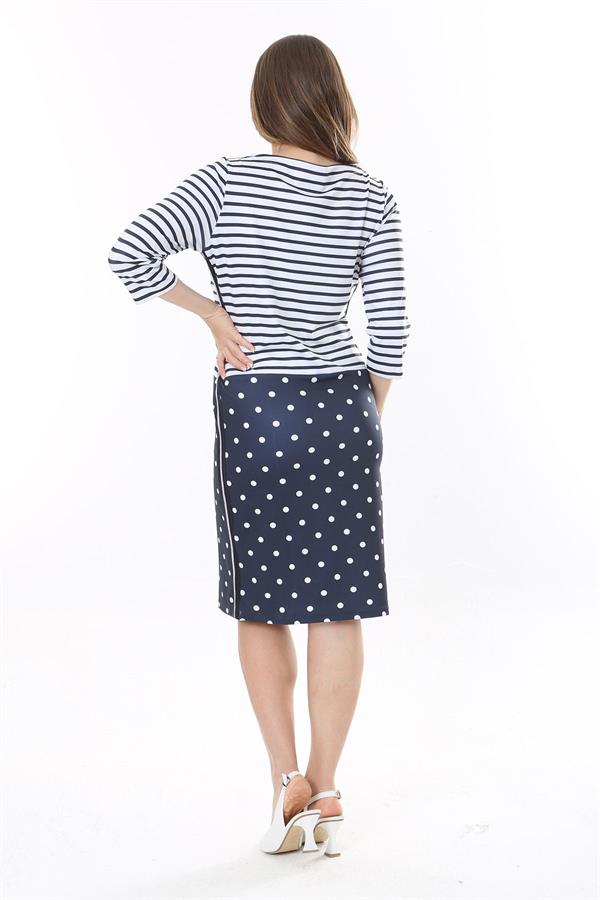 Kadın Büyük Beden Lacivert Marin Desen Likralı Saten Elbise 65N37785