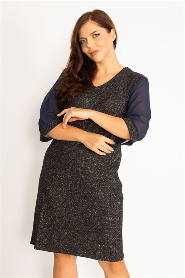 Kadın Gri Sim Detaylı Kolları Şifon Elbise 65N34746