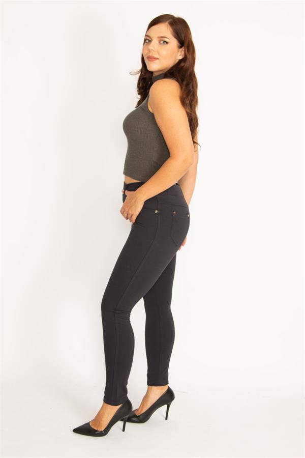 KADIN ANTRASİT ÖN SÜS CEP VE ARKA CEPLİ TAYT