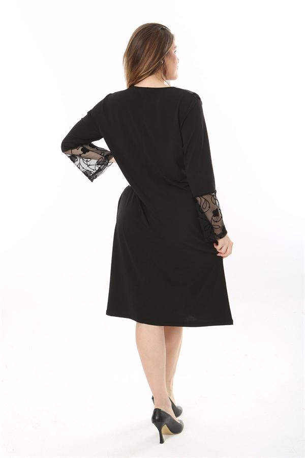 Kadın Büyük Beden Siyah Dantel Detaylı Elbise 65N37660