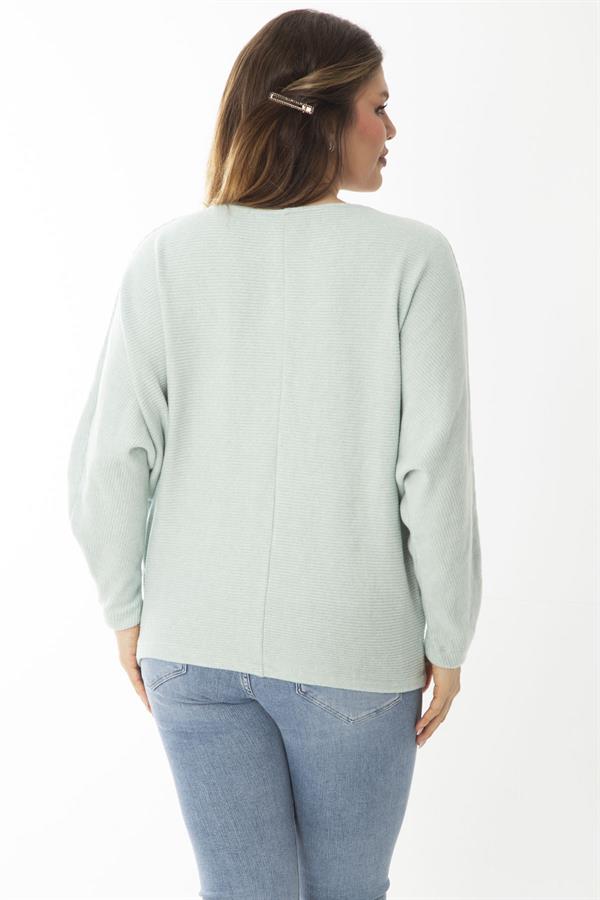 Kadın Büyük Beden Lila Yarasa Kol Kendinden Çizgili Yün Viskon Bluz 65N37007