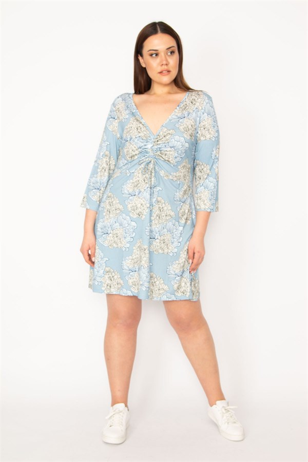 Kadın Mavi Göğüs Büzgü Detaylı Tunik 65N32937