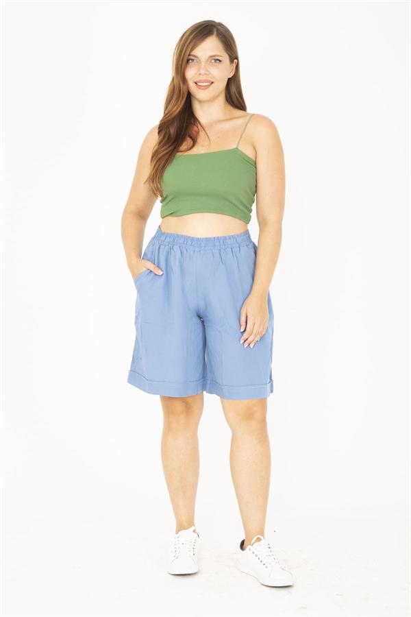 Kadın Büyük Beden Antrasit Dokuma Viskon Kumaş Beli Lastikli Şort 65N36801