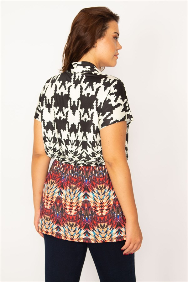 Kadın Renkli Bel Kısmı Lastikli Desenli Bluz 65N34089
