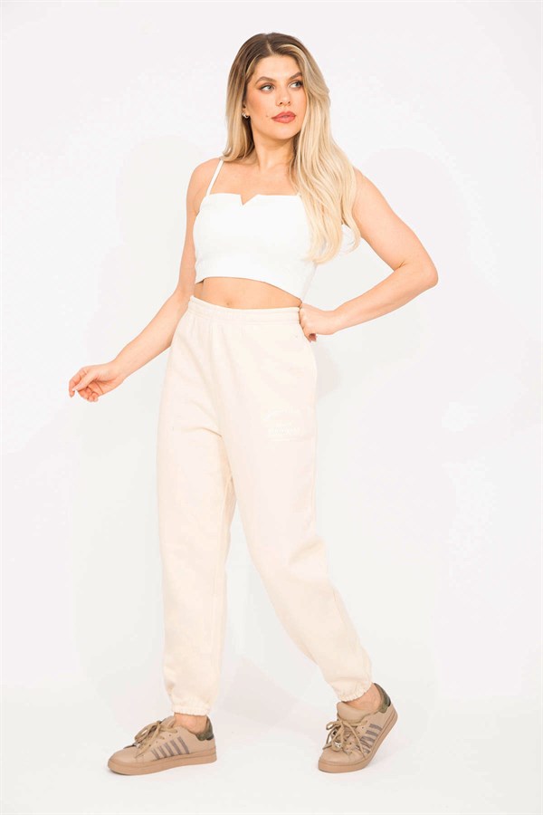 Kadın Bej 3 İplik Polar Kumaş İçi Şardonlu Eşofman Alt 65N35293