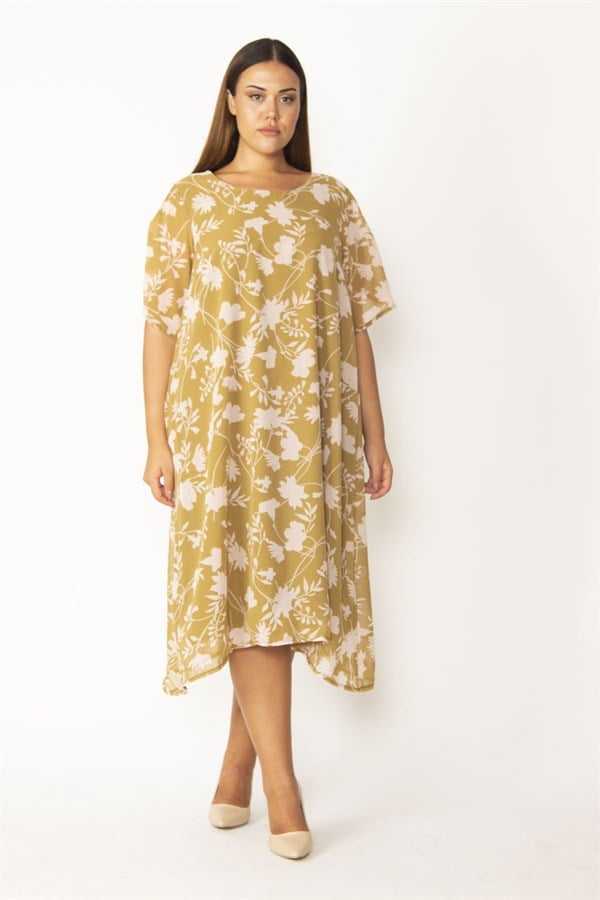 Kadın Haki Astarlı Yırtmaç Kollu Şifon Elbise 65N28127