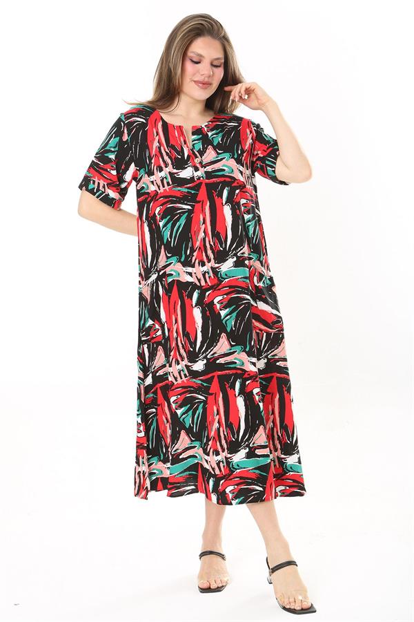 Kadın Büyük Beden Siyah Dokuma Viskon Kumaş Ön Pat Düğmeli Uzun Elbise 65N37861