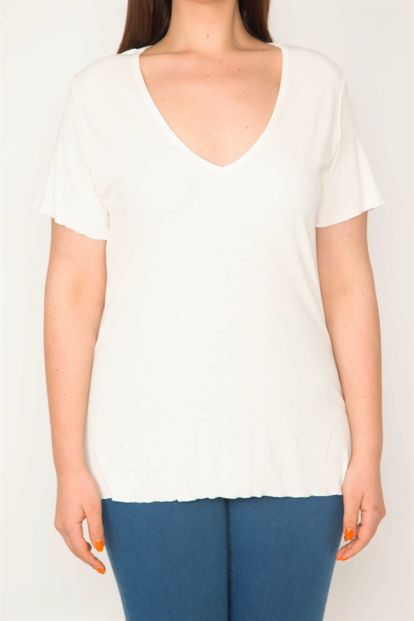 KADIN KEMİK V YAKALI LİKRALI BLUZ