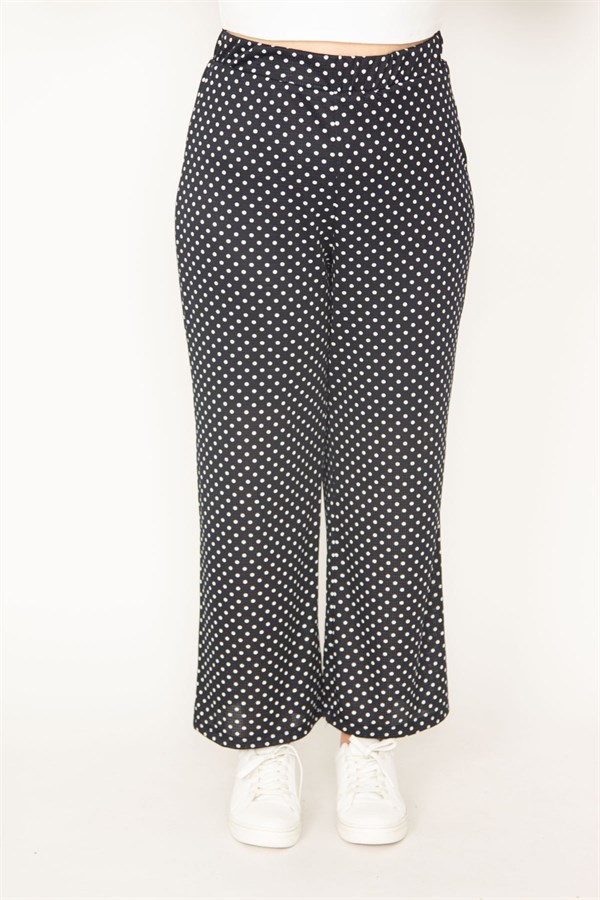 Kadın Lacivert Yarım Astarlı Beli Lastikli Puan Desenli Pantolon 65N32719